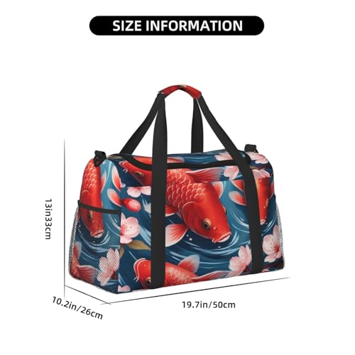 Red carp and Cherry Flowers Print Travel Duffel Bag for Men & Women, Foldable Travel Bags and Spacious Weekender Tote Bag for Storage Toiletry Luggage Personal Item4