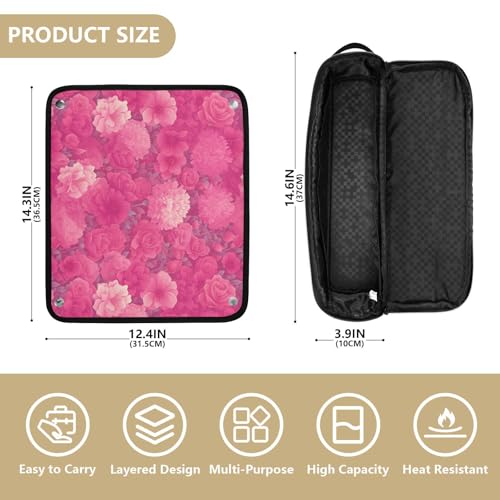 Organizador para Herramientas de Cabello 2 en 1 Dianthus Flores Fucsia Caliente con Tapete Resistente al Calor y Bolsa de Viaje para Secador, Plancha y Rizador miniatura 4