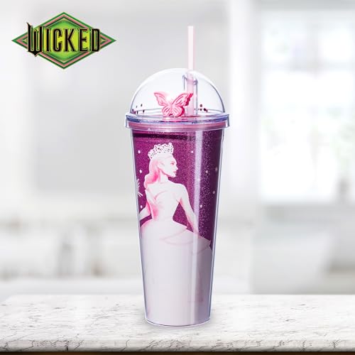 Image of Silver Buffalo Wicked Glinda Pink Dome Glitter Top Travel Tumbler, 24 Ounces