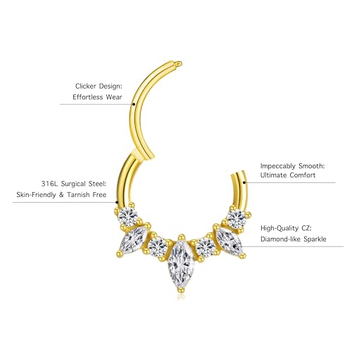 16G Septum Ring Surgical Steel Daith Earring, CZ Gemstone Septum Clicker Daith Piercing Jewelry4