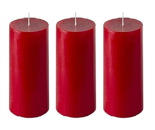 Image of Paraffin Wax Pillar Candles Perfect for Decoration of Dinner, Wedding Parties, Church, Spa, Restaurant, Smokeless Dripless Long Lasting(Set of 3, 4 inches)(Red)