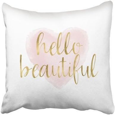 Aresd Christmas Tree And Red Car Throw Pillow Cover Cushion Case Blush Pink Gold Watercolor Heart Hello Beautiful Zippered Decorative,18X18 Inch