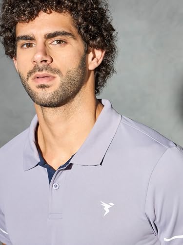 Image of TECHNOSPORT Men's Solid Slim Fit Polo Collar T-Shirt TECHNOCOOL+ Half Sleeve Button Polyester for Gym Running Workout UPF50+ Anti Odour