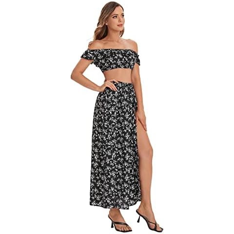 Floerns Women's Floral Crop Top and Skirt Set Cover