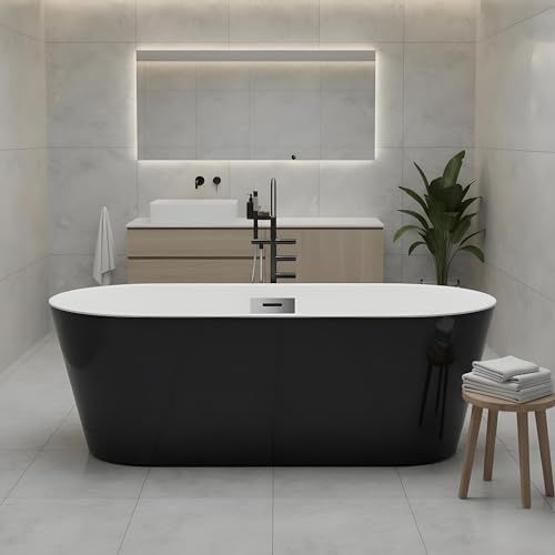 Image of 67 Inch Freestanding Bathtubs, Acrylic Free Standing Tub, Luxury Soaking Freestanding Bathtub with Integrated Overflow, Ideal for Home Spa or Renovation