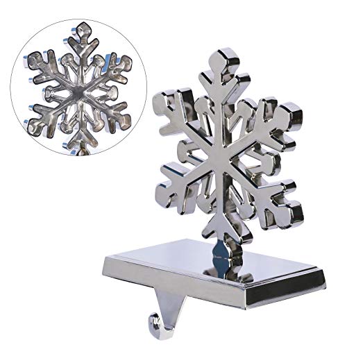 Fowecelt 3D Snowflake Christmas Stocking Hanger Silver Metal Mantle Stocking Holders for Mantel Shelf Tv Stand Christmas Holiday Decorations