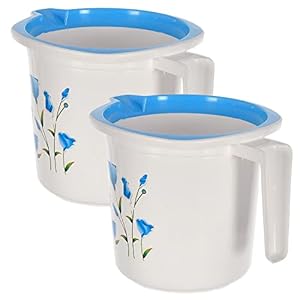 Fun Homes Floral Print Plastic Bathroom Mug 1.5 Litre- Pack of 2-46FH0191, Blue & white
