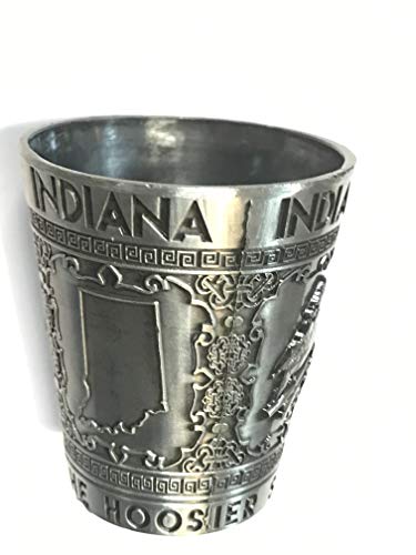 States Souvenir Metal Shot Glass Pewter Design - Texas Nashville Indiana Iowa ST. Louis Chicago Kentucky Ohio Illinois Collectible Metal Shot with Iconic Images (Indiana The Hoosier State)