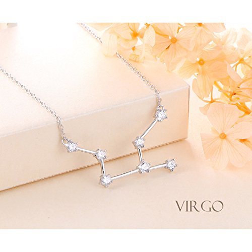 925 Sterling Silver CZ Astrology 12 Constellation Horoscope Sign Astrology Zodiac Star Necklace Birthday Jewelry for Women,18-20 inch3