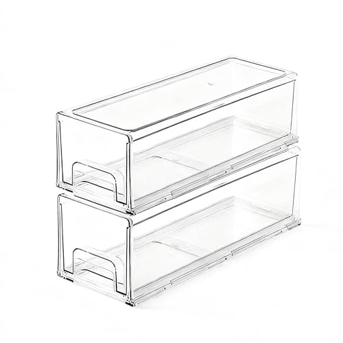 [Keranixy] 2個セット 重なるクリアケース 引き出し 卓上収納ケース 小物入れ引き出し 卓上小物ケース 収納ボックス 卓上収納 文房具 収納 防塵 防水 化粧品 事務用品 文書収納 冷蔵庫収納 省スペース