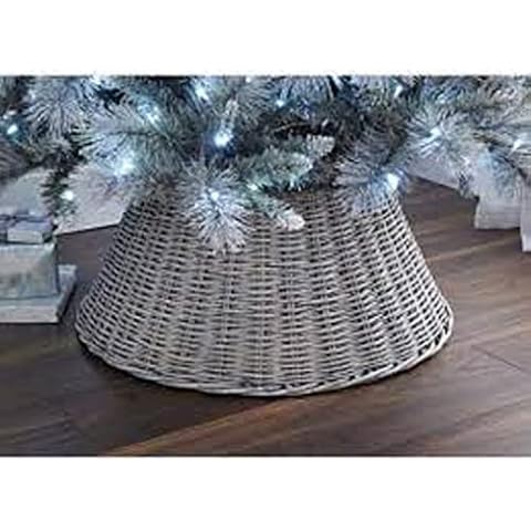 U.saf Grey Wicker Christmas Tree Skirt Large Round Tree Base Skirt Stylish Wicker Decorative Tree Skirt For Christmas Tree _60cm Approx (GREY) Cover