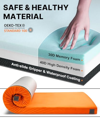 Image of GAIALOOP 3 Inch Memory Foam Camping Mattress, Dual Layer Thick Sleeping Camp Pad for Car Tent Cot, Roll-Up Portable Glamping Floor Bed for Guests Sleepover
