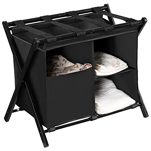 Heybly-Luggage-Rack-with-Laundry-BagSteel-Folding-Suitcase-Stand-for-Bedroom-Hotel-Guest-Room-Bedroom-Hote-2362-L-x-1557-W-x-2421-H-Inches-BlackHLR006B1
