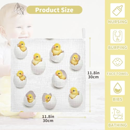 Image of vvfelixl Yellow Chick Egg Baby Burp Cloths Baby Muslin Washcloths for Boys Girls Cotton Babys Face Towel for Newborn Infants Soft and Absorbent 11.8 X 11.8 in, 5 Pack