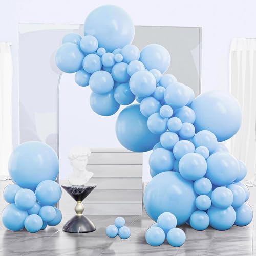 Image of PartyWoo Light Blue Balloons 140 pcs Different Sizes of 18 12 10 5 Inch Baby Pastel Sky Blue Balloon Arch Kit Garland for Graduation Baby Shower Gender Reveal Birthday Party Decorations Blue-Y4