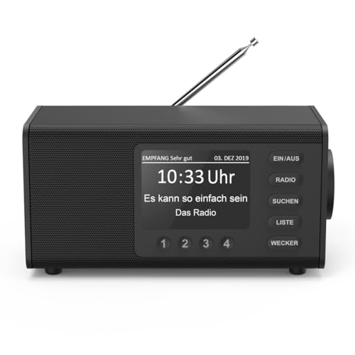 Hama DAB Radio mit DAB+/DAB und FM DR1000DE (Digitalradio mit großem Display, Küchenradio mit einfacher Bedienung, kleines Radio mit großen Tasten, UKW, AUX, 5W, Radiowecker, Seniorenradio) schwarz