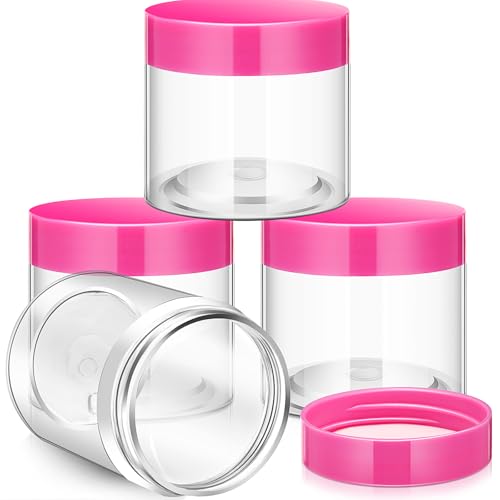 Image of Patelai 4 Pcs Plastic Jars Wide Mouth with Lids,8 Ounce,Pink