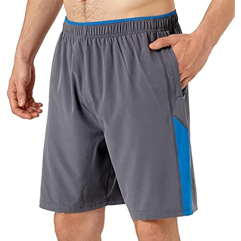 Butrends Running Shorts Men with Zip Pockets Workout Gym Training Sports Shorts Breathable Quick Dry Fitness Joggers Shorts Grey/Blue Cover