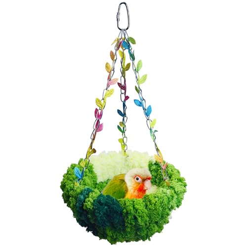 Image of kathson Hanging Bird Bed, Bird Hammock for Cage Winter Warm Bird Plush Nest Parrot Sleeping Bed for Budgie Lovebird Conure Quaker (Diameter 6.3 in, Green)