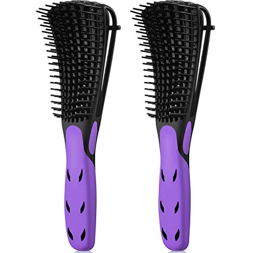 2 Pack Detangling Brush for Curly Hair, ez detangler brush Hair Detangler, Afro Textured 3a to 4c Kinky Wavy for Wet/ Dry/ Long Thick Curly Hair, Exfoliating for Shiny Curls (Black with Purple)
