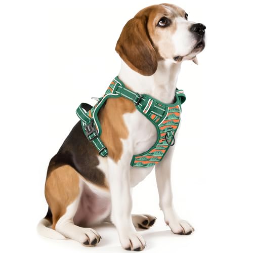 Image of HEELE Dog Harness, No Pull Adjustable Padded Reflective Harness for Small Medium Large Dogs with Handle for Walking Training, Wilderness, M