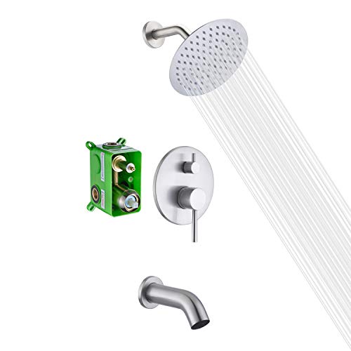Tub Shower Faucet Set Brushed Nickel,High Flow Waterfall Tub Spout and High Pressure Rain Shower,SUMERAIN Tub Shower Faucet Set Brushed Nickel,High Flow Waterfall Tub Spout and High Pressure Rain Shower,SUMERAIN