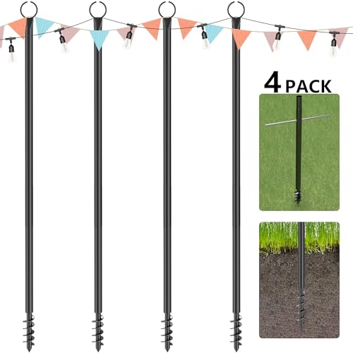 Espird String Light Poles for Outside 4 Pack, 10 Feet Outdoor String Light Poles for String Lights, Backyard Patio Light Poles for Bistro Party Wedding, Metal Outdoor String Light Poles