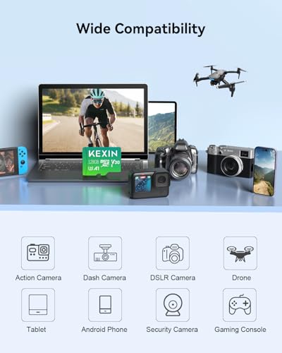 Image of KEXIN 128GB Micro SD Card with Adapter - Up to 90MB /s 4K, V30, A1, C10, 4K UHD High Speed microSDXC UHS-I Memory Card Compatible with Action Camera Drone Game Console Smartphone Tablet,128G,Single