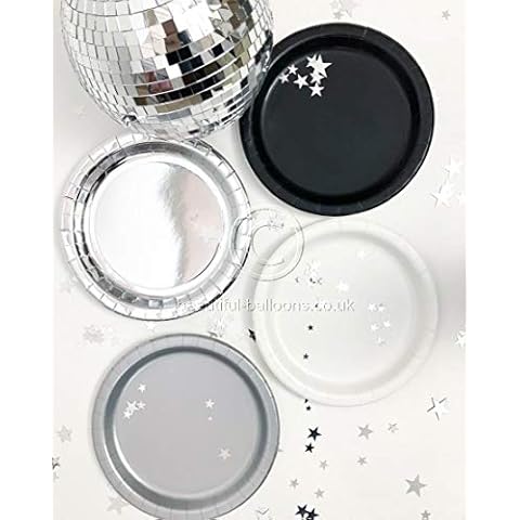 Beautiful Balloons Black, Silver & White Stylish and Chic Paper Party Plates x 40 Cover