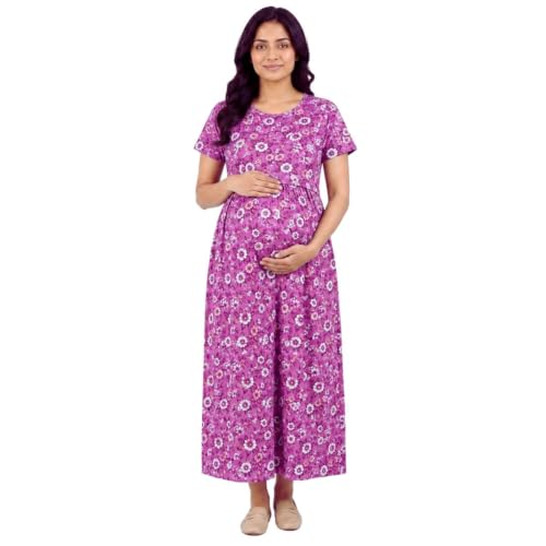 Image of Zero Clothing Feeding Dress for New Moms Casual Loungewear Ankle Length | Cotton Maternity Nighty | Zipless Feeding Dresses for Women | Pregnancy & Nursing Wear