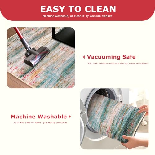 KOZYFLY Modern Abstract Hallway Runner Rug, 2x8 Washable Rug Runner Non-Slip Soft Kitchen Runner Rugs, Print Distressed Green Carpet Runner for Entryway Bathroom Laundry Room Foyer