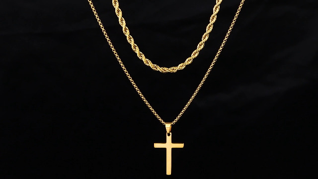 Collana Con Croce Donna Collana Con Ciondolo Croce A Tre Strati - Acciaio Inox, Tono Argento & Oro, Con Catena Croce Metallica Per Uomo/donna - Foto 10