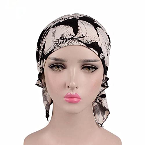 Image of beauty YFJH Women Stretch Cotton Print Sleep Turban Hat Headwear Scarf Chemo Beanie Cap for Cancer Hair Loss