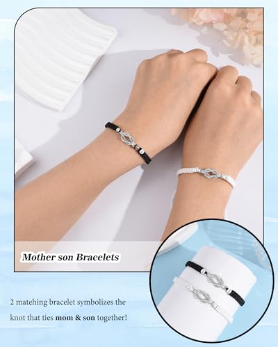 Image of YELUWA 2 Pcs Mother Daughter /Son Bracelets, Mothers Day Gifts, Back to School Gift, First Day of School Gifts, Lovely Charm Bracelets Set Mommy and Me Jewelry with Gift Box Wish Card