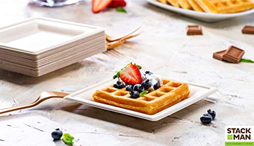 100% Compostable Square Paper Plates [6X6 Inch - 50-Pack] Elegant Disposable Plates Heavy-Duty Quality, Natural Bagasse Unbleached, Eco-Friendly Made Of Sugar Cane Fibers, 6" Biodegradable Plate #TOP2