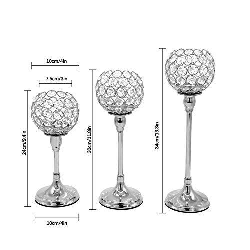 Vincidern 3 Pcs Silver Crystal Candle Holders Candelabra, Tea Light Candlestick Holder Centerpiece for Dining Table Decor Wedding Home Fireplace Candelabra Housewarming Gifts…