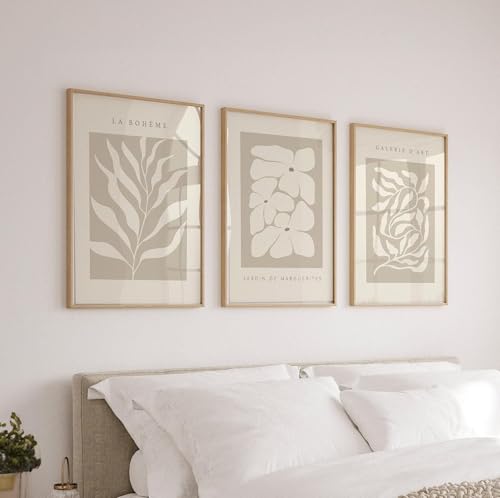 Toile neutre style milieu du siècle triptyque bohème haut de gamme 60 x 90 cm