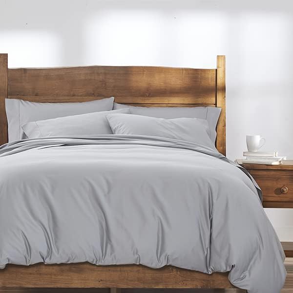 Cuddledown Easy Care Comforter Duvet Cover | 100% Cotton | Premium Quality | Ultra Soft Sateen Weave | Breathable | Button Closure | King | Gray