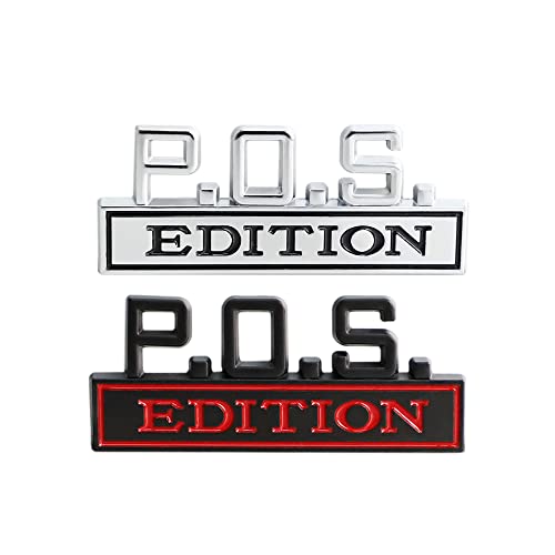 Image of 2 Pcs P.O.S. Edition Emblem 3D Metal Badge Decal Sticker Fit for Universal Car Truck SUV Side Rear Front Hood Trunk Door (Silver Black)