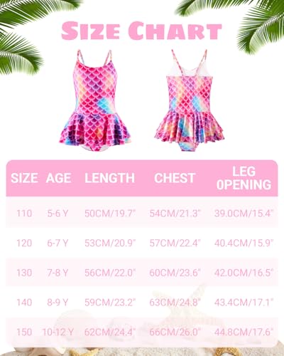 Image of Girl's One Piece Swimsuit Mermaid Swimwear Bathing Suit with Ruffle Skirt