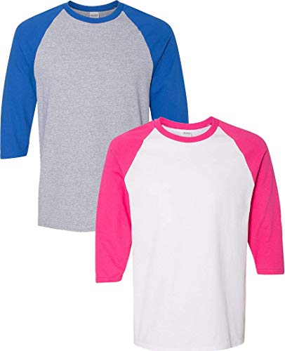 Raglan Gildan hommes, lot 2, blanc/rose, gris/royal, très grand
