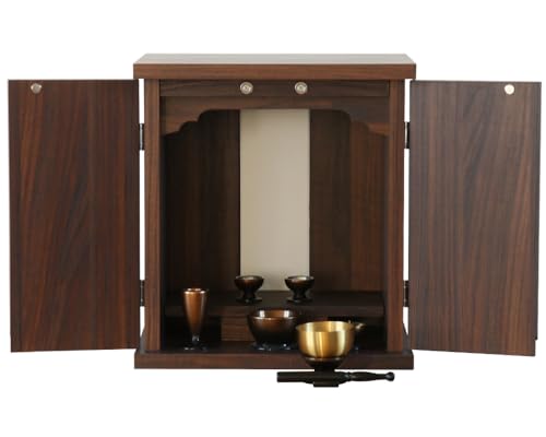 仏壇 ミニ仏壇 「INORU」ウォールナット色 祈る いのる 仏具セット付き(コハクボカシ)WN