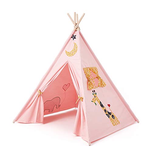 Reyke Tipi Tente de jeu pour enfant en toile de coton et pin - Tente indienne avec fenêtre et sans accessoires - Facile à monter pour garçons, filles, chambre d'enfant (160 cm de haut) Cover