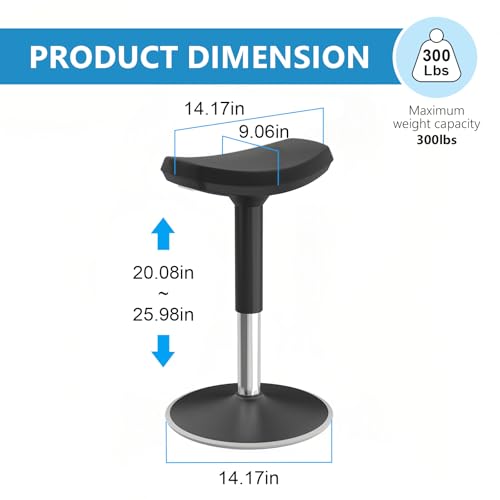 Image of Standing Desk Chair, Ergonomic Office Swivel Stool, Wobble Stool, Height Adjustable Chair Without Backrest for Office, Home,Living Room (Black, 20~25'')