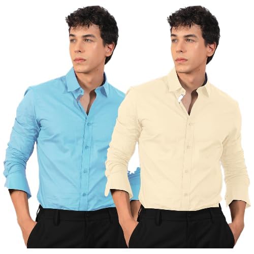 Image of Pinkmint Men's Solid Cotton Formal Shirt | Plain | Full Sleeve - Regular Fit (Available in Plus Sizes and Combo Pack of 2)