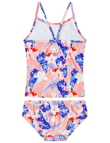 Image of Girls Tankini Swimsuit UPF50+ Ruffle 2 Piece Bathing Suit Full Coverage Kids Swimwear Ages 2-14 Years