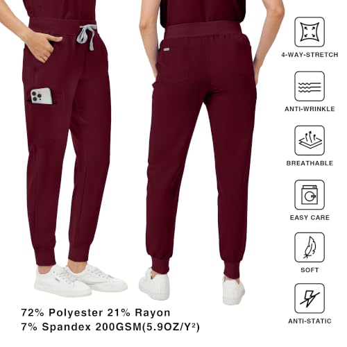 Image of Kitmaz Scrub Pants for Women - Mid Rise 4-Way Stretch Anti-Wrinkle Slim Fit Jogger Pants, Drawstring & 5 Pockets