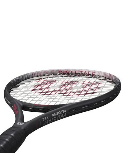 Image of Wilson Pro Staff Precision 100 Tennis Racket, Precision Mastery and Vibration Control, With an Ergonomic Handle, Colour: Black /Red /White, Size: 4