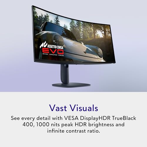 Alienware 34 240Hz QD-OLED Curved Gaming Monitor - AW3425DW - 34.2-inch WQHD (3440 x 1440) 240Hz 0.03ms Display, 1800R Curve, AMD FreeSync Premium Pro, VESA AdaptiveSync, VESA DisplayHDR TrueBlack 400