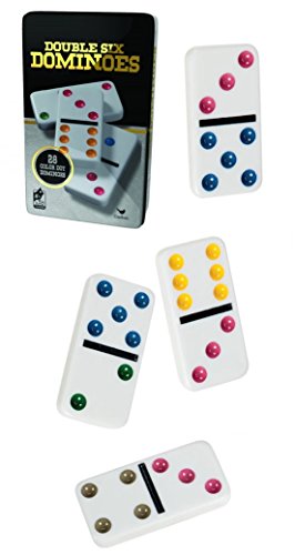 Cardinal Double Six Color Dot Dominoes In Color Collectors Tin, 28 Dominoes (8875)